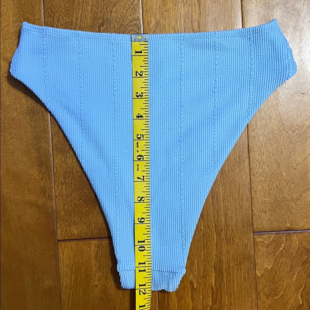 Aerie Light Blue Ribbed Cheeky Bikini Bottoms Bathing Suit Size M Coastal Beachy - Picture 5 of 7